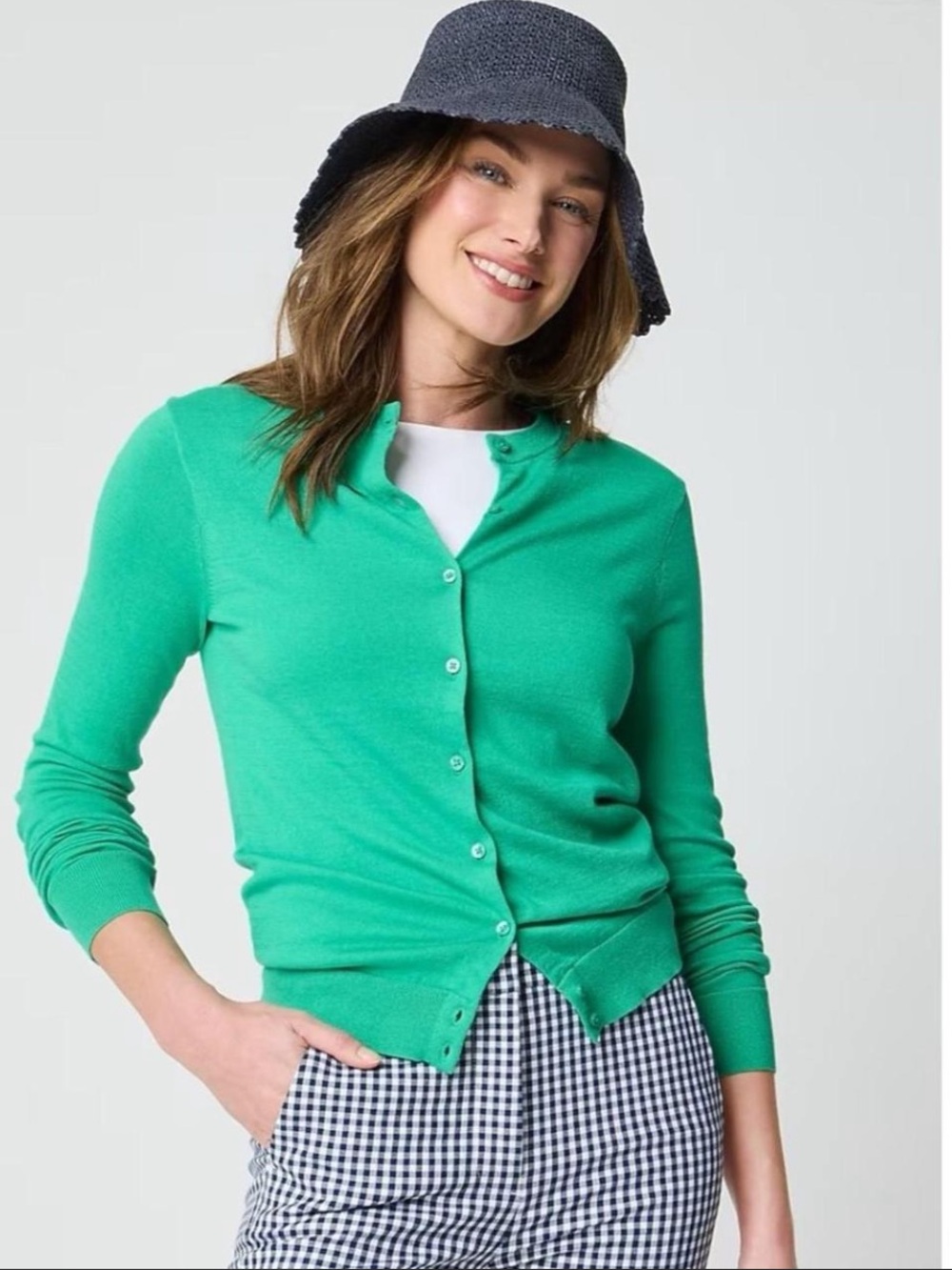 J. Crew Vibrant Green Button-Up Crewneck Cardigan